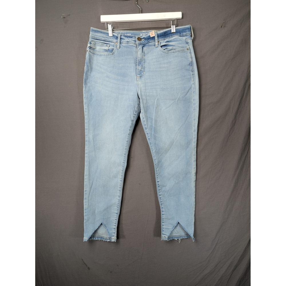 ANA A New Approach High Rise Skinny Ankle Jeans Light Wash Blue 14 V-Notch Hem